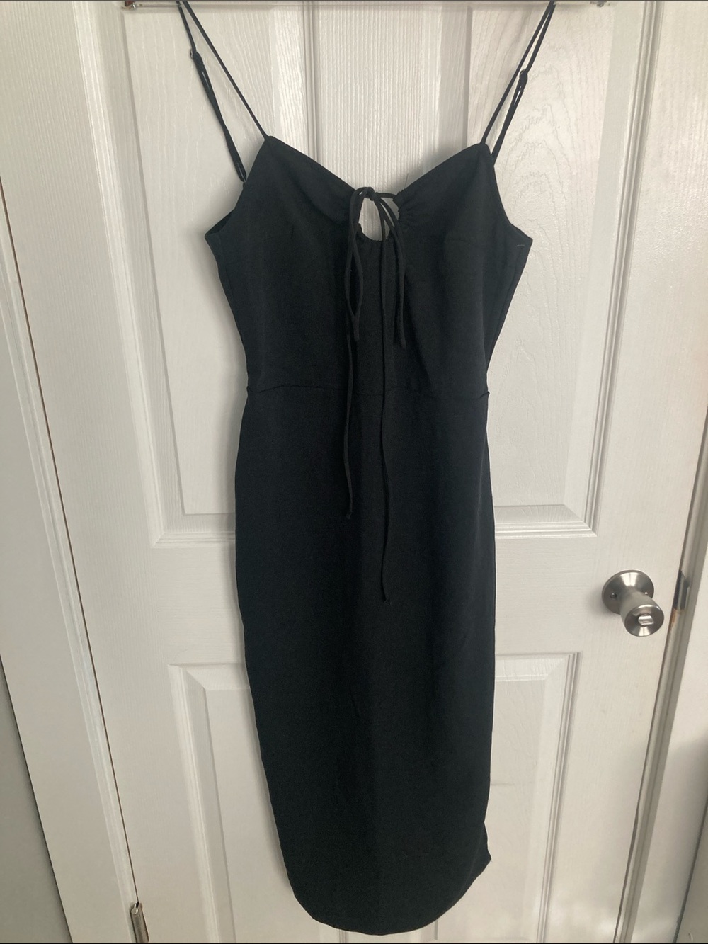 Abercrombie & Fitch Black Spaghetti-Strap Midi Dress with Front Tie